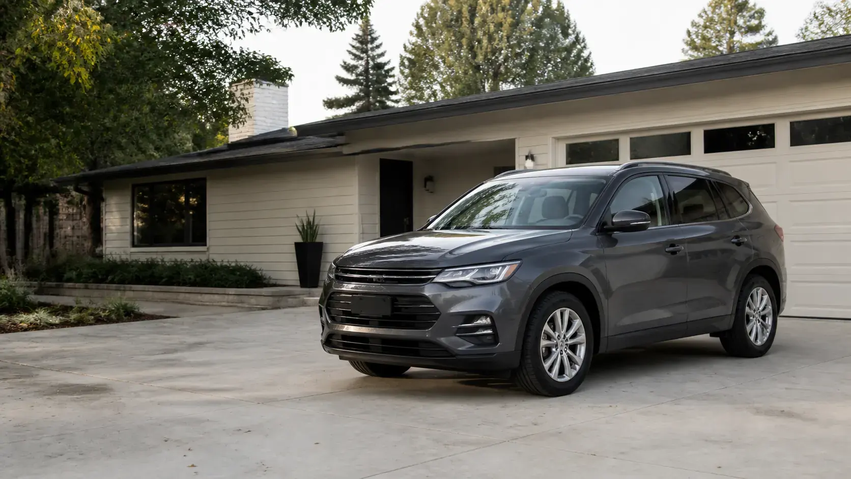 Graphite crossover parked at home after the deal