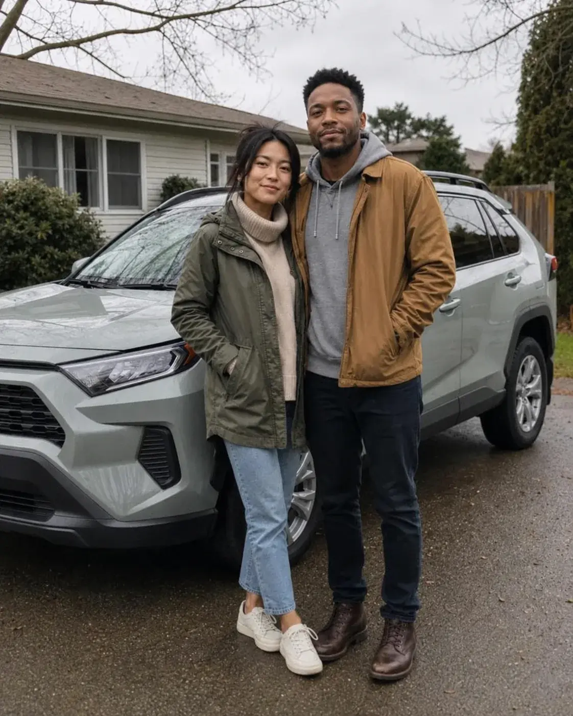 Maya & Jordan Lee, who saved $2,140 on a 2025 Toyota RAV4 XLE